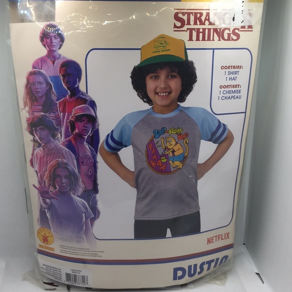 Stranger Things Dustin Boys Halloween Event Costume Shirt Hat Size Large… - Picture 2 of 8